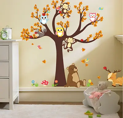 £8.63 • Buy Owls Monkey Tree Wall Sticker Jungle Safari Animal Kids Decal Baby Nursery  UK