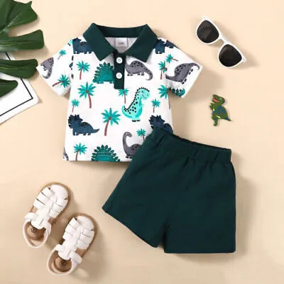 Infant Baby Boy Dinosaur Shirt Tops Shorts Set Toddler Summer Outfits Clothes UK • £9.29