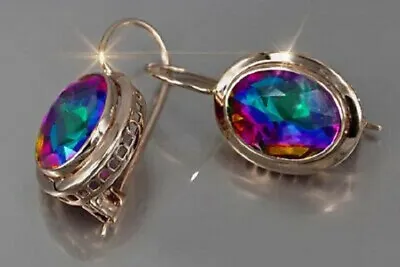 ❤️Earrings 9ct Gold On Silver Oval ❤️ Mystic Topaz Hoops 22 Mm Party Gift Idea❤️ • £9.75