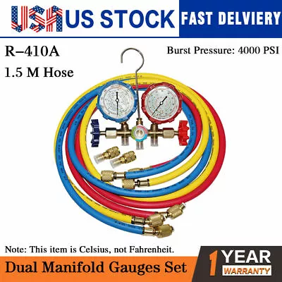 R410A Dual Manifold Gauge Set 3-Color Charging Hoses Air Conditioner 4000 PSI • $38.90