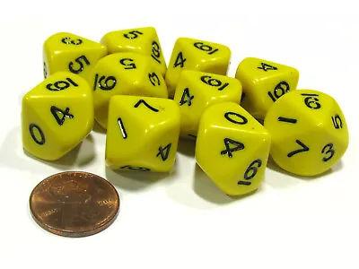 Set Of 10 D10 10-Sided 16mm Opaque Dice - Yellow With Black Numbers • $7.79