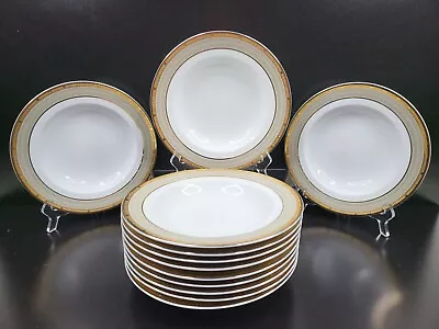 12 Mikasa Cambridge Y0501 Rim Soup Bowls Set 9  Fine China Gold Table Dishes Lot • $119.67