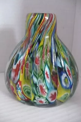 Thick Heavy Glass Vase W/polished Bottom W/Swirls & Millefiori Mint • $39.99