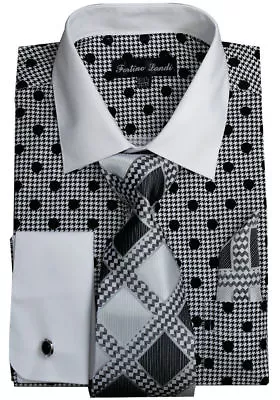 Men's Fashion Dress Shirt Polka Dot Design French Cuff Links Tie&Hanky FL632 • $23.74