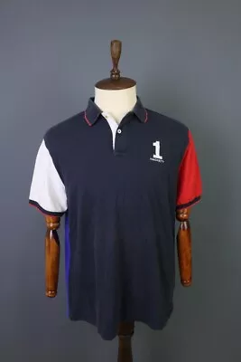 Hackett London Tailored Fit Blue Colorblock Short Sleeve Polo Shirt Sz XL • $45