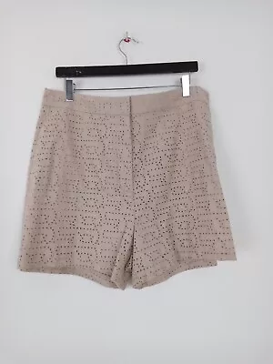 Women''s M&S Linen Blend Broderie High Waisted Shorts Beige NEW F2 • £14.99