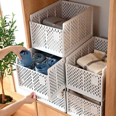 Stackable Folding Basket Wardrobe Drawer Divider Organiser Closet Storage Boxes  • £6.94