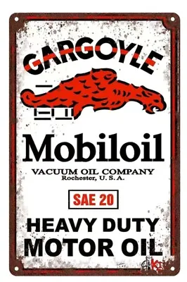 GARGOYLE MOBILOIL HEAVY DUTY MOTOR OIL SAE 20 12”x8” Metal SIGN MOBIL VACUUM OIL • $10.97