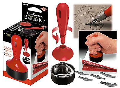 LINO BLOCK PRINTING CRAFT CUTTING TOOLS Baren Kit Rollers & Lino Circles Stamp • £3.69