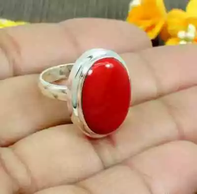 Coral Red Gemstone 925 Sterling Silver Beautiful Simple Women's Ring AK628 • $15.99