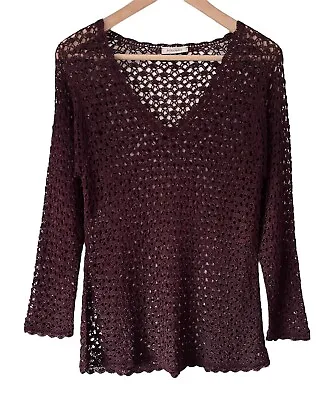 Vintage 90s Principles Burgundy Crochet Top - Size 8 - Dark Red Jumper Grunge • $23.56