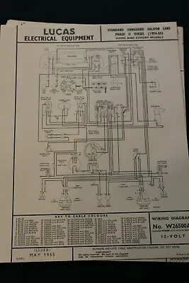 Standard Vanguard Pick Up Trucks Phase 2 Diesel 1954  Lucas Wiring Diagram • $12.63