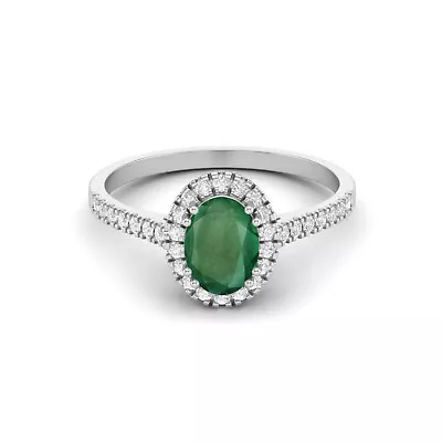 Solitaire 7x5mm Oval Natural Emerald Gemstone 925 Sterling Silver Ring For Women • $54.13