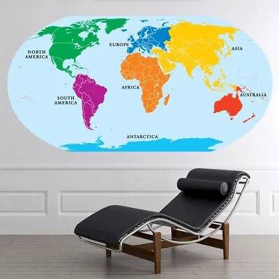 Continents World Map Educational Wall Sticker WS-45487 • £11.98
