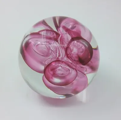 Langham Glass Paperweight Pink & Clear Bubbles Round 6cm Tall • £11.66