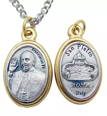 Pope Francis 1  Medal Silver & Gold Tone Metal Vatican Catholic Gift W 24  Chain • $9.95