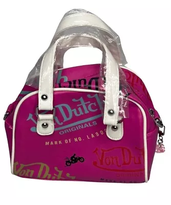 NWOT Von Dutch Bowling Bag Purse Hot Pink Y2K - All Over Logo - Shoulder Strap • $64.99