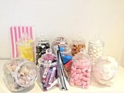 £14.96 • Buy 10 X Mixed Jars 4 STYLES Inc BAGS & TONGS Candy Cart Sweet/Table Christmas Party