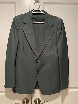 Vintage 70s American Craftsman Green Leisure Suit Shirt Jacket Mens Approx L • $50