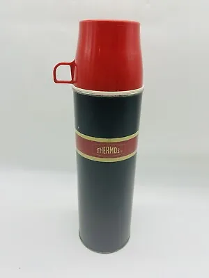 Vintage Steel Thermos # 2407 W/Lid & Cup One Quart Size Red & Black USA • $15