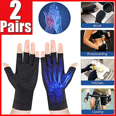 2 Pairs Copper Compression Arthritis Gloves Carpal Tunnel Joint Pain Relief Hand • $9.85