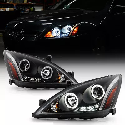 For 03-07 Honda Accord V6 L4 2/4DR Black Crystal Headlight Lamp LH+RH Assembly • $150.95