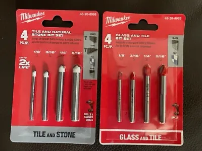 Lot Of 2 NEW Milwaukee 48-20-8998 8988 Tile Stone Glass 8 Pc Drill Bit Set 4 PK • $20.99