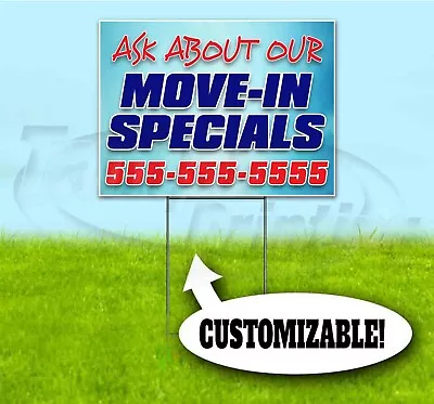 MOVE-IN SPECIALS CUSTOM PHONE 18x24 Yard Sign WITH STAKE Bandit USA MOVERS DEALS • $65.52