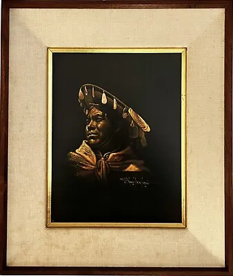 Esperanza Martinez Framed Mexican American Modernist Huichol Portrait Painting • $399.99