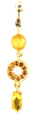 Belly Ring Vintage Teardrop W/Amber Gems Gold Plate Dangle Naval Body Jewelry • $8.99