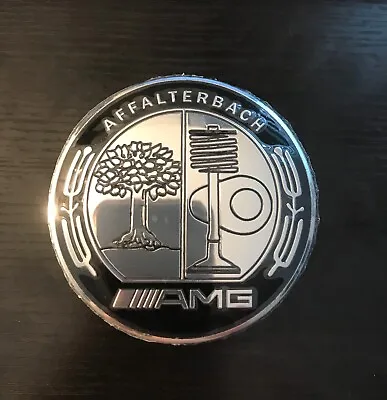 AMG FRONT HOOD Emblem Affalterbach Black Chrome Apple Badge MERCEDES BENZ 57MM. • $18.99