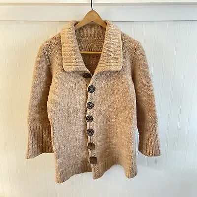 Vintage Handmade Fisherman WARM Knit Folk Sweater Size M Or L 100% Wool Oatmeal • $41.99