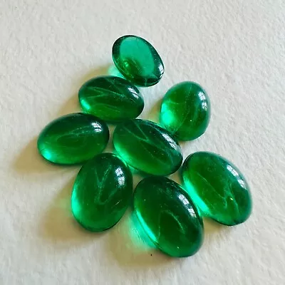 AM1226 Vintage Glass Cabochons 18x13mm Oval Emerald Lightly Flawed  Unfoiled (8) • $6.99