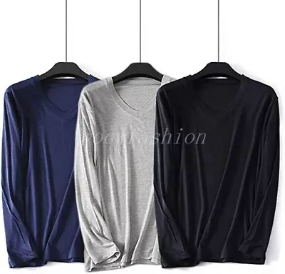 $12.90 • Buy Men Bamboo Viscose T Shirt  V Neck Long Sleeves Top Sleepwear Blouse Shirts Tee