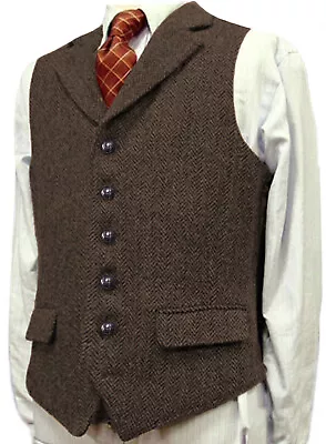 Mens Tweed Waistcoats Vintage Hunting Wedding Fishing Herringbone Vest 44 46 48 • $25.20