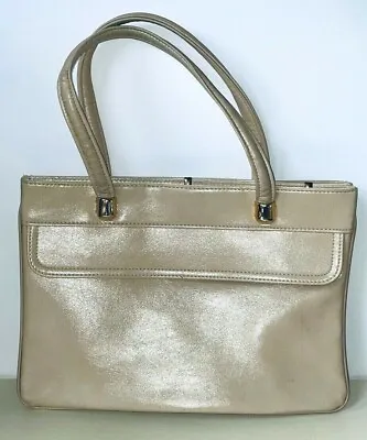 Vtg 60's Lovely!!shimmer Beige Mod Soft Frame Shoulder Purse Bag Faux Leather • $29.99