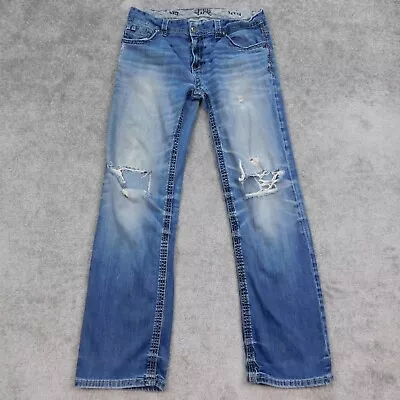 Buckle Black 9 Fit Denim Jeans Mens 34x34 DESTROYED Blue Boot HOLES Stains FADE • $12.91