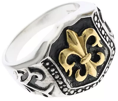 Fleur De Lis Saints New Orleans Enamel Stainless Steel Mens Ring Size 9 T24 • $19.36