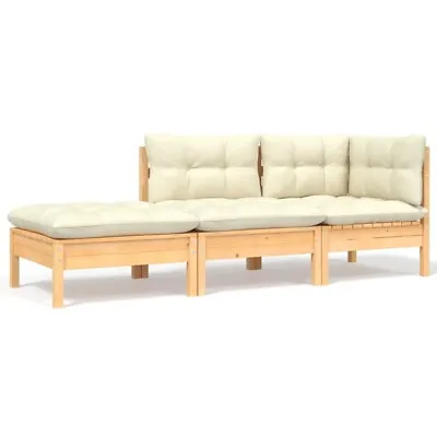 $301.95 • Buy VidaXL 3 Piece Garden Lounge Set With Cream Cushions Solid Pinewood