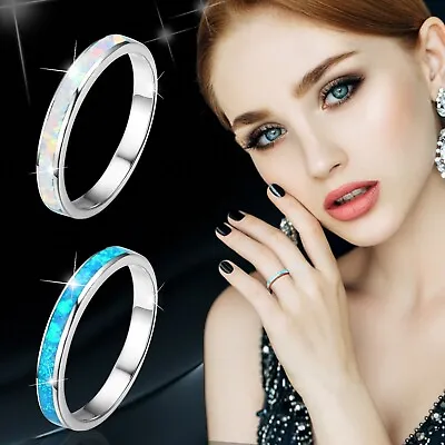 Mens Tungsten Wedding Rings Created-opal Inlay Wedding Bands For Women Fashion • $8.01