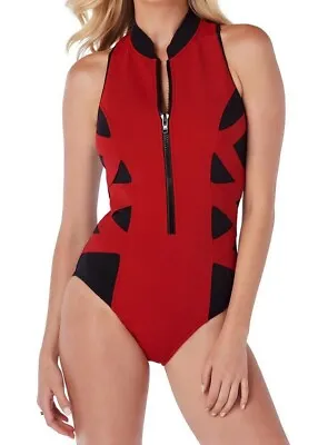 NWT MSRP $168 - MAGICSUIT Scuba Blake Zip Front Racer Back Black Red Size 6 • $80