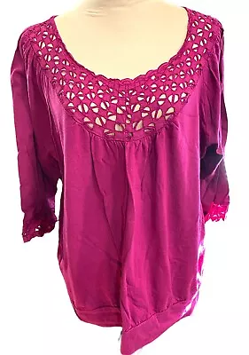 Avenue Plus Size Long Sleeve Top Peasant Burgundy 22/24 • £7.56