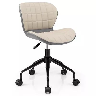 Mid Back Home Office Chair Adjustable Swivel Linen & PU Leather Task Chair Grey • $69.98