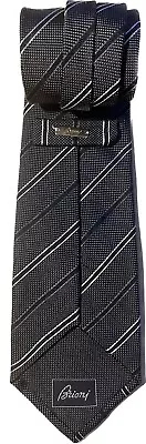 Brioni Geometric Silk Tie - Black With Silver Diagonal Stripes • $30