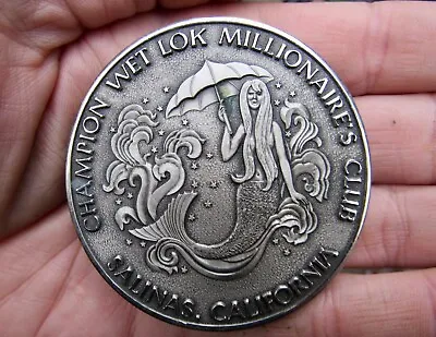 Vtg MILLIONAIRE CLUB Belt Buckle AWARD Salinas Calif Mermaid Silver RARE VG++ • $34.99