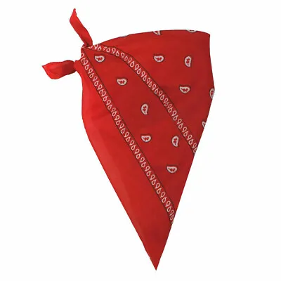 Red Printed Design Bandana Neckerchief Cowboy Western Fancy Dress Accessory • £6.99