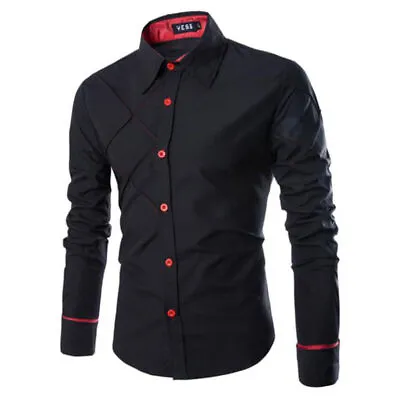 Mens Luxury Classic Long Sleeve Shirt Button Formal Casual Slim Fit Shirts Tops • £15.19