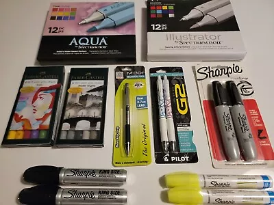 Huge Lot Art 🎨 Spectrum Noir Aqua Illustrator Markers Faber Castell Sharpie  • $37