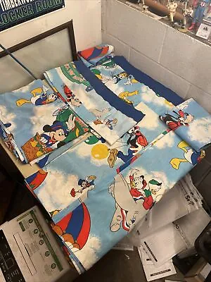 Vintage Disney Mickey Mouse Air Mobile Sheets Bed Skirts Curtain 7 Pieces • £33.77