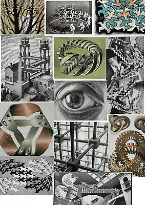 A4 M C Escher Prints Mathematical Optical Illusions Animals - Office Home Prints • £7.95